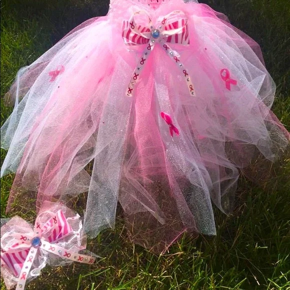 Breast Cancer Influenced Tutu with Matching Hair Bow